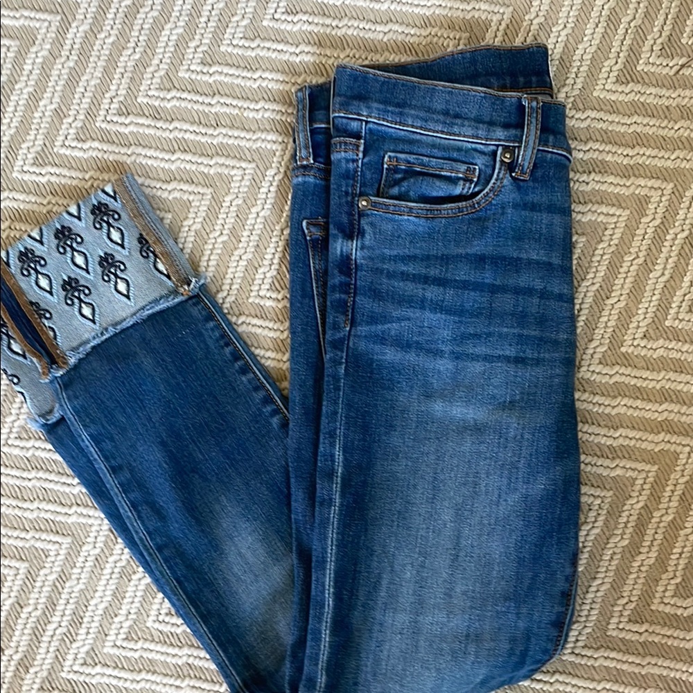 LOFT Blue Ankle Cropped Jeans with Geometric Hem